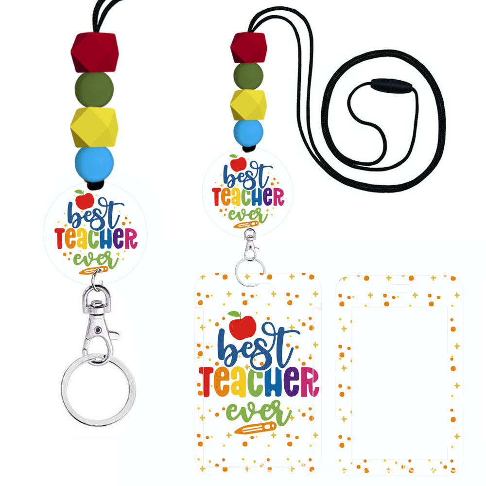Wholesale Hand Painted Rainbow Printed Acrylic Beaded Badge Scroll Card Holder Keychain